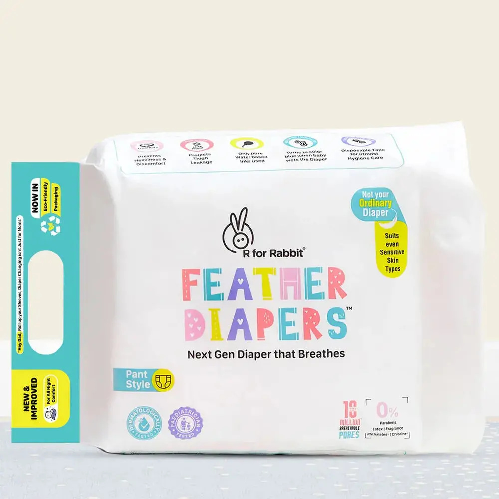 R For Rabbit Feather (L) Next Gen Baby Diapers | Pack Of 46 | 9-14 Kgs | Chemical-Free, Leak-Proof 1
