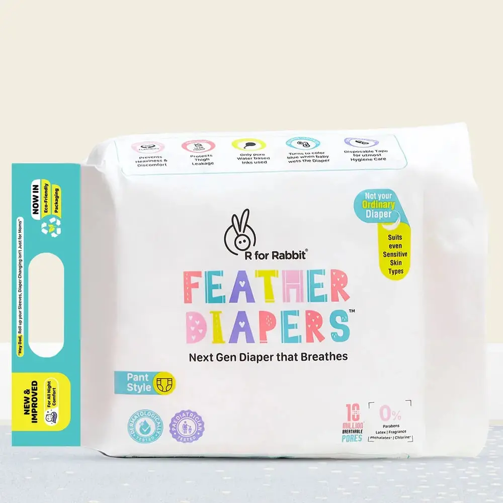 R For Rabbit Feather (L) Diapers Pants Style | Pack Of 24 | 9-14 Kgs | Chemical-Free, Leak-Proof 1