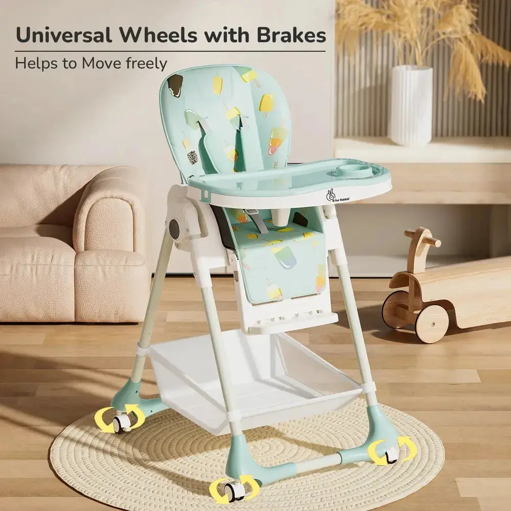 R For Rabbit Marshmallow High Chair - 7 Level Height Adjustment, 3 Recline Modes, Adjustable & Removable Double Meal Tray 1