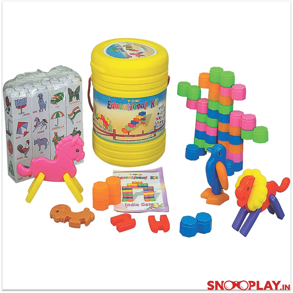 Educational Puzzle Bucket - Learn Words, Numbers, Animals, Build Blocks (2-5 Years) 1