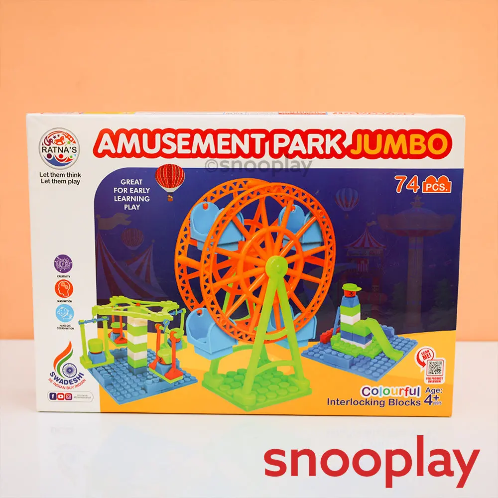 Ratna's 74 Pieces Amusement Park Jumbo Colourful Interlocking Blocks Set (4-8 Years) 1
