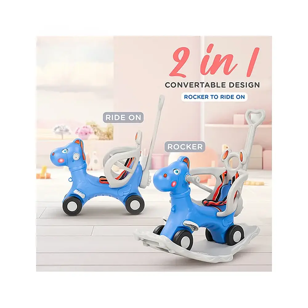 Clever Fox 2 In 1 Rocker Horse With Push Ride-On | Parental Handle, Light & Honk , Safety Belt (1-3 Years) 1