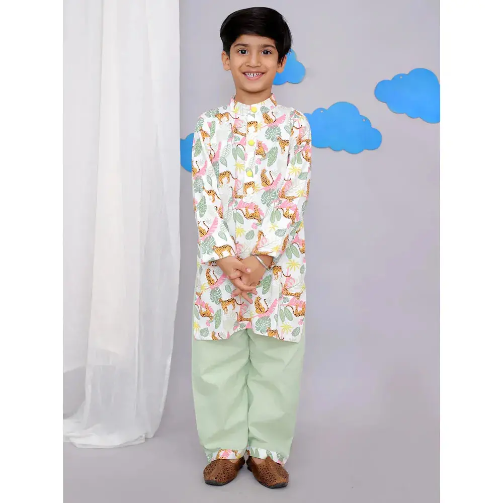 The Wishing Closet White Tiger Print Kurta Set 1