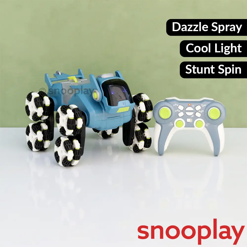 Lunar Pioneer 8 Wheel Remote Control Stunt Robot Dog - Spray, Music & Lights | 2.4Ghz 360° Spin Action Toy (6-12 Years) 1