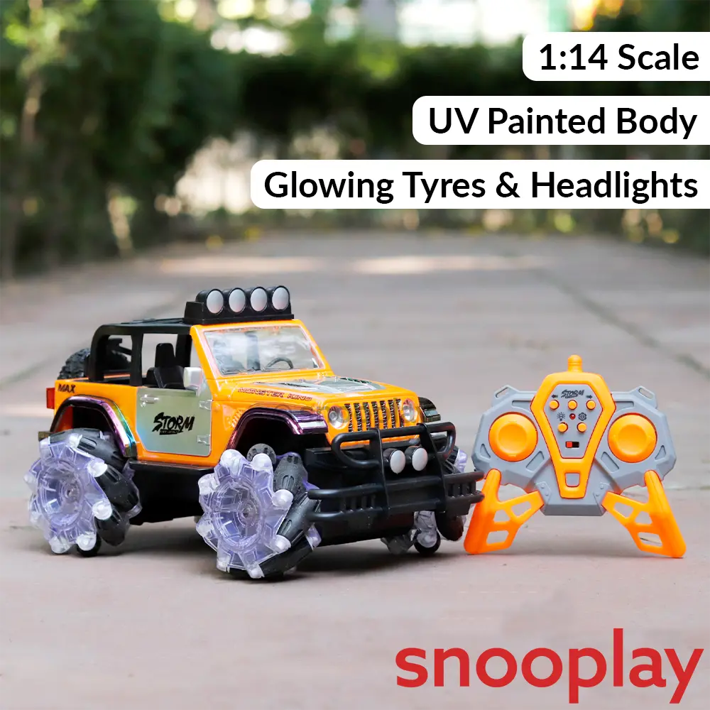 Klal Toys Off Road Remote Control Monster Jeep | Multicolour Uv Spray Paint, Sidewalk Stunt, Openable Doors & Lights | 1:14 Scale (5-12 Years) 1