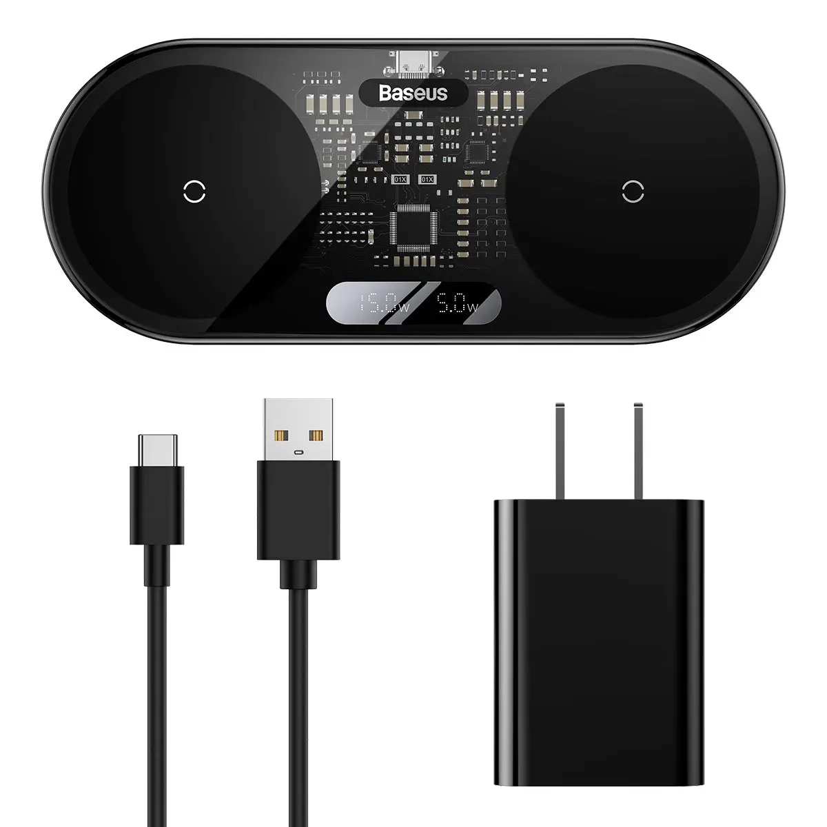 Baseus Digital Led Display 2 In 1 Wireless Charger 20W With Adaptor Black 1
