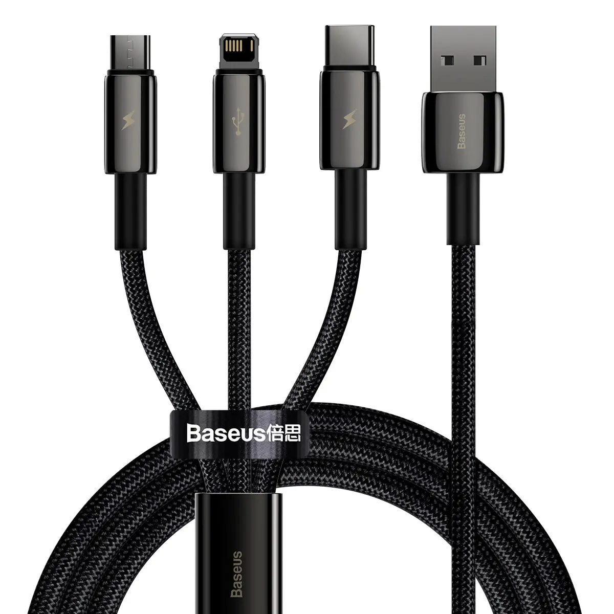 Baseus Tungsten Gold 3 In 1 Usb To M+L+C 3.5A Fast Charging Data Cable 1