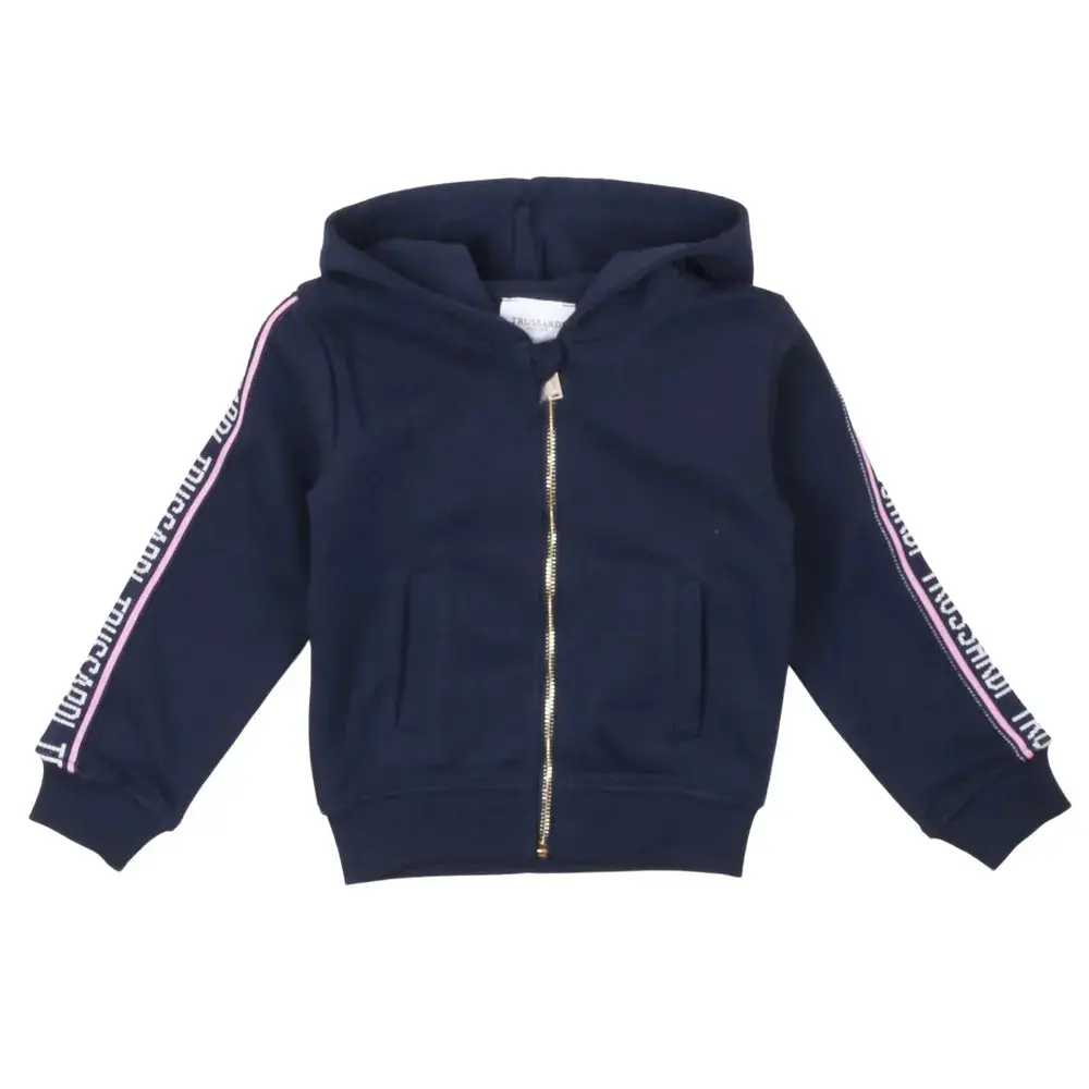 Trussardi Junior Navy Blue Zipper Hoodie With Logo Tape (Boy) 1