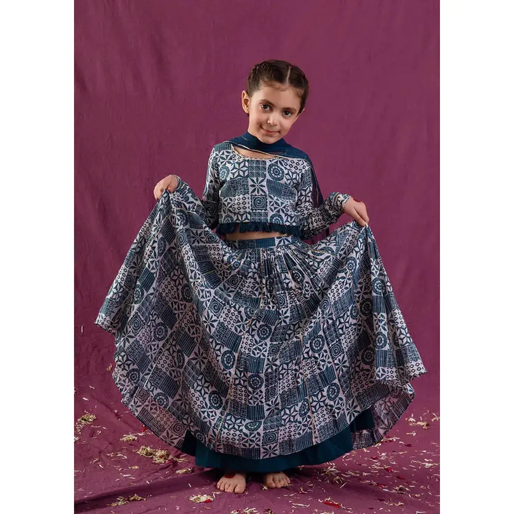 Jovi Jiyara Teal Blue Top With Skirt Set | Lehenga Set 1