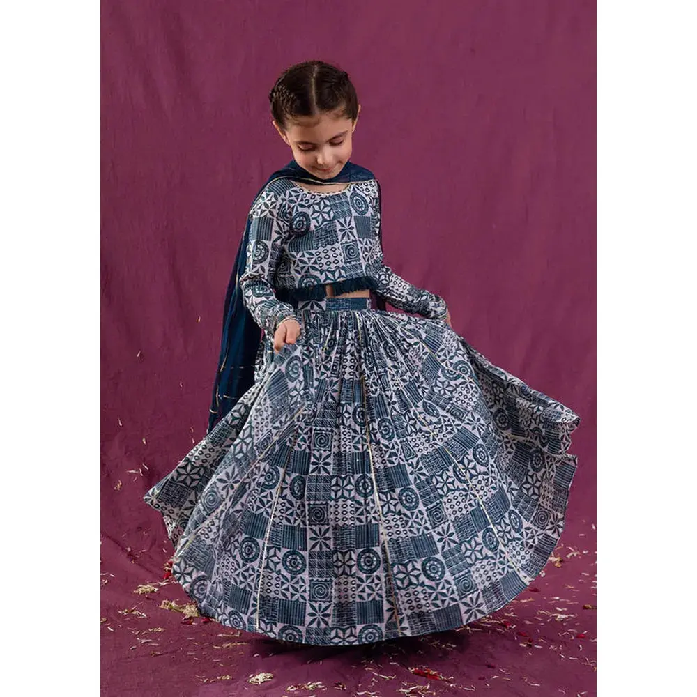 Jovi Jiyara Teal Blue Top With Skirt Set | Lehenga Set 5