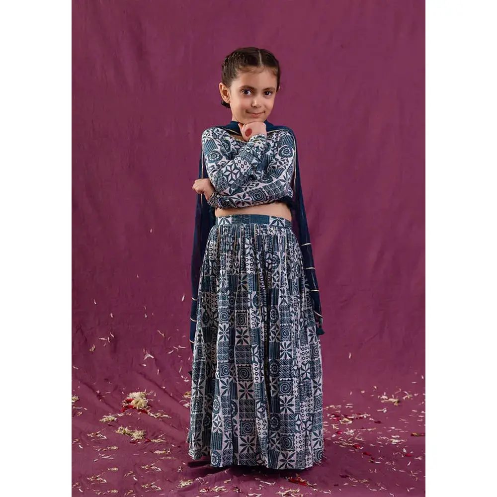 Jovi Jiyara Teal Blue Top With Skirt Set | Lehenga Set 2