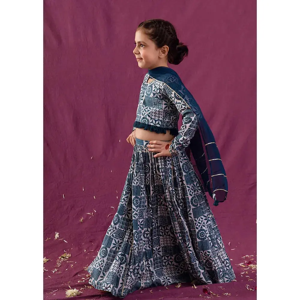 Jovi Jiyara Teal Blue Top With Skirt Set | Lehenga Set 7