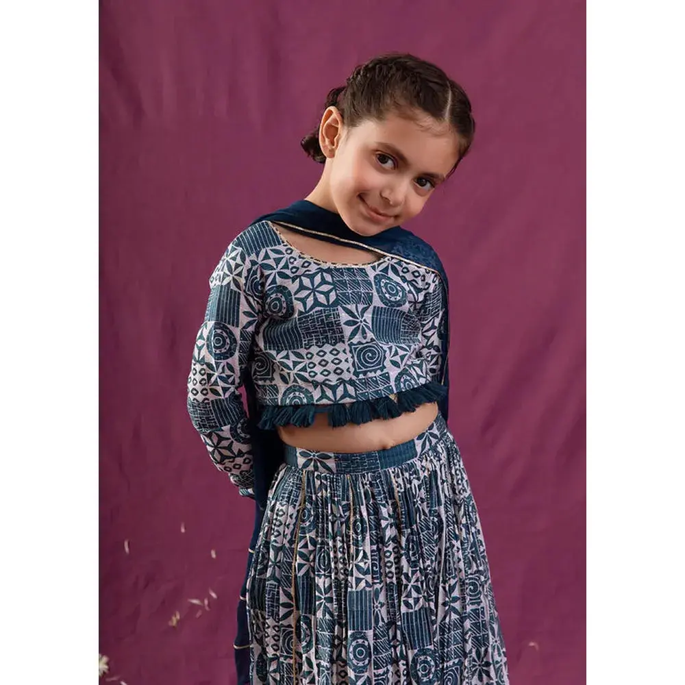 Jovi Jiyara Teal Blue Top With Skirt Set | Lehenga Set 6