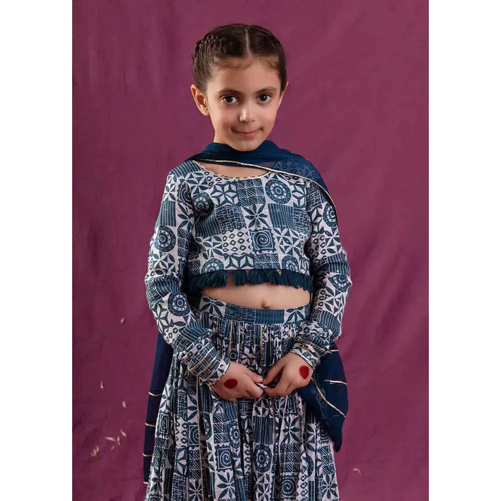 Jovi Jiyara Teal Blue Top With Skirt Set | Lehenga Set 4