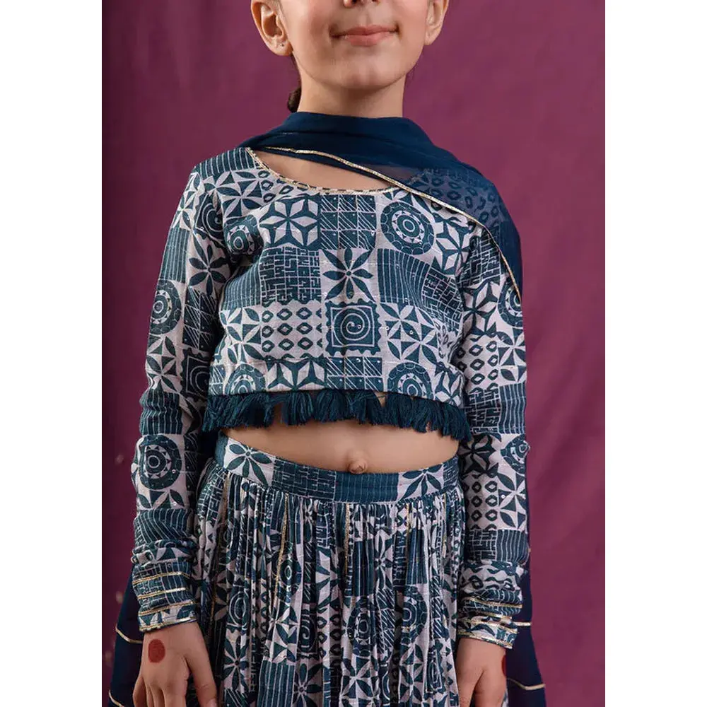 Jovi Jiyara Teal Blue Top With Skirt Set | Lehenga Set 8