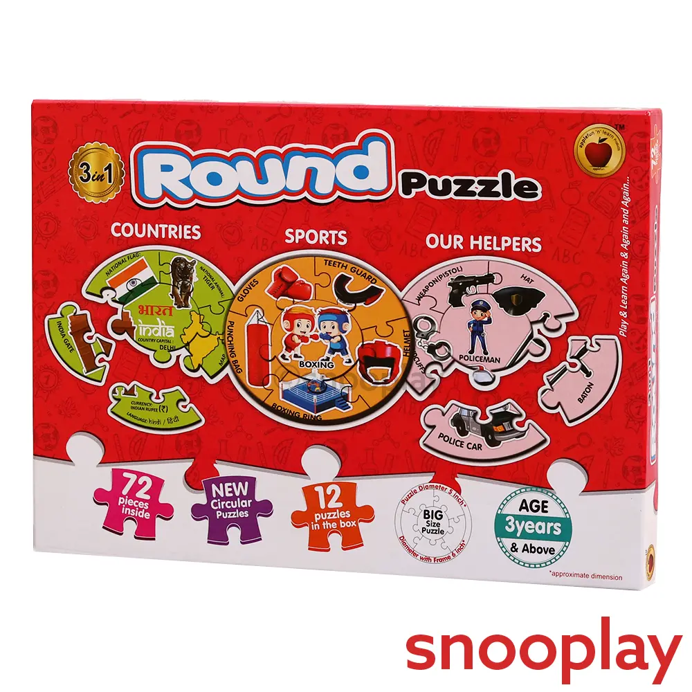 Applefun 'N' Learn 3 In 1 Big Size Round Puzzle - 72 Pieces (5-6 Years) 1