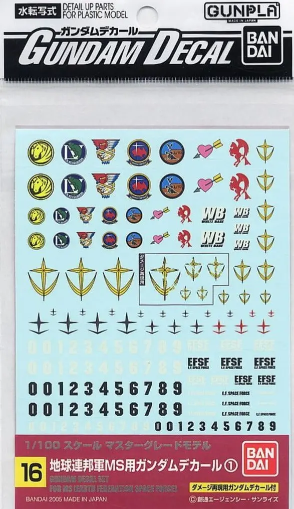 Bandai Gundam Decal #16 For 1/100 Efsf Earth Federation Space Force #1 Ms Water Slide/Transfer Decals 1