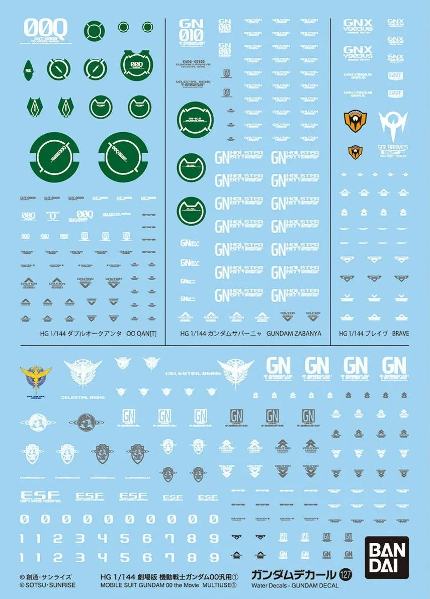 Bandai Gundam Decal #127 For Hg 1/144 Mobile Suit Gundam 00 The Movie Multiuse #1 Water Slide/Transfer Decals 1