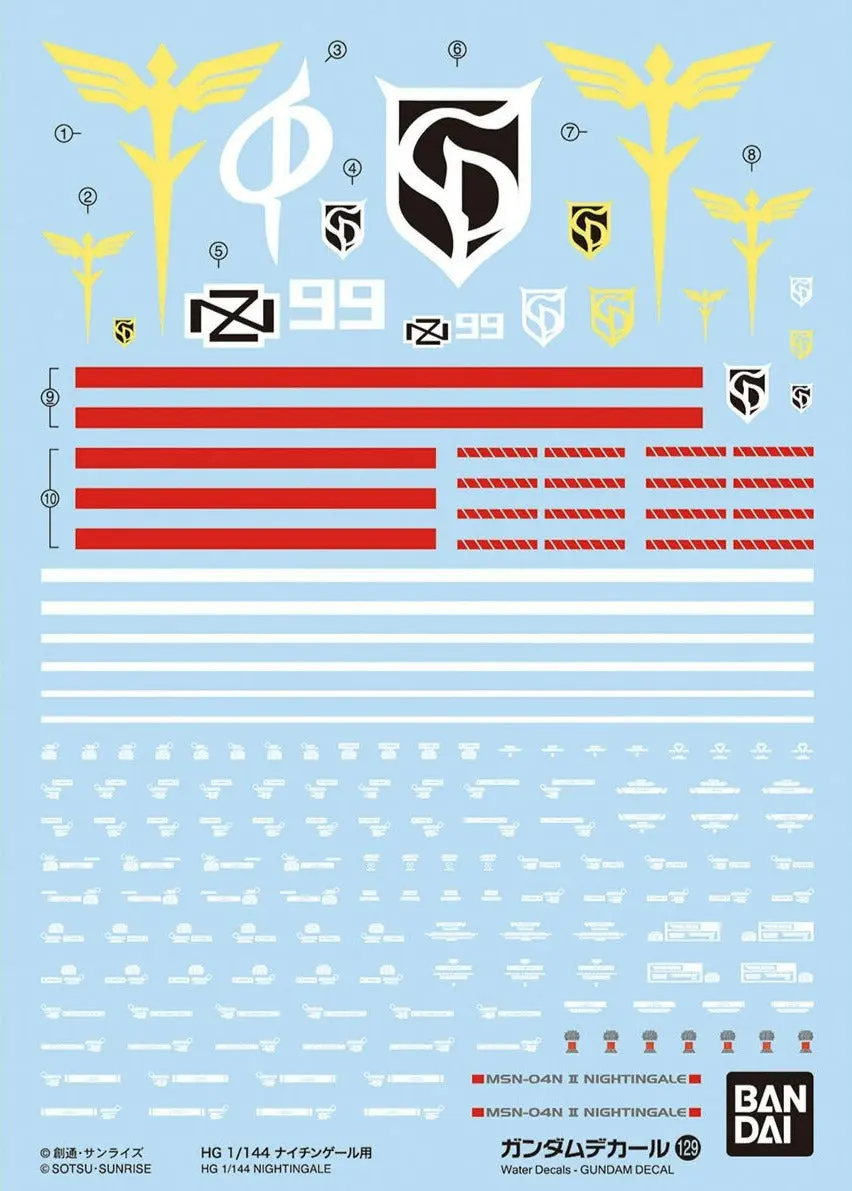 Bandai Gundam Decal #129 For Hguc 1/144 Nightingale Water Slide/Transfer Decals 1