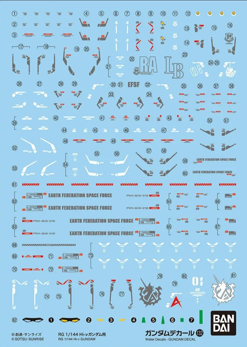 Bandai Gundam Decal #132 For Rg Hi-V Hi-Nu Gundam Water Slide/Transfer Decals 1