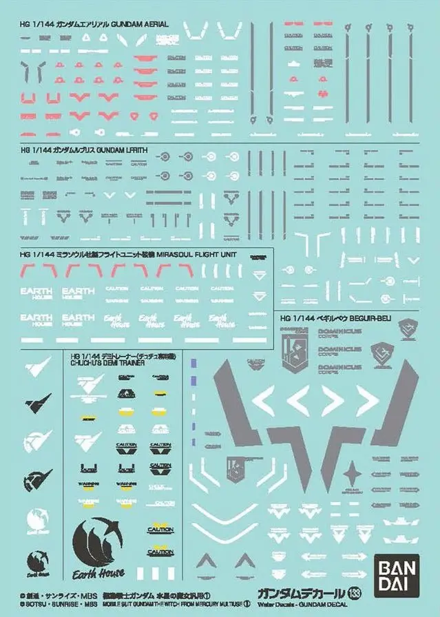 Bandai Gundam Decal #133 For Mobile Suit Gundam The Witch From Mercury Multiuse #1 Water Slide/Transfer Decals 1