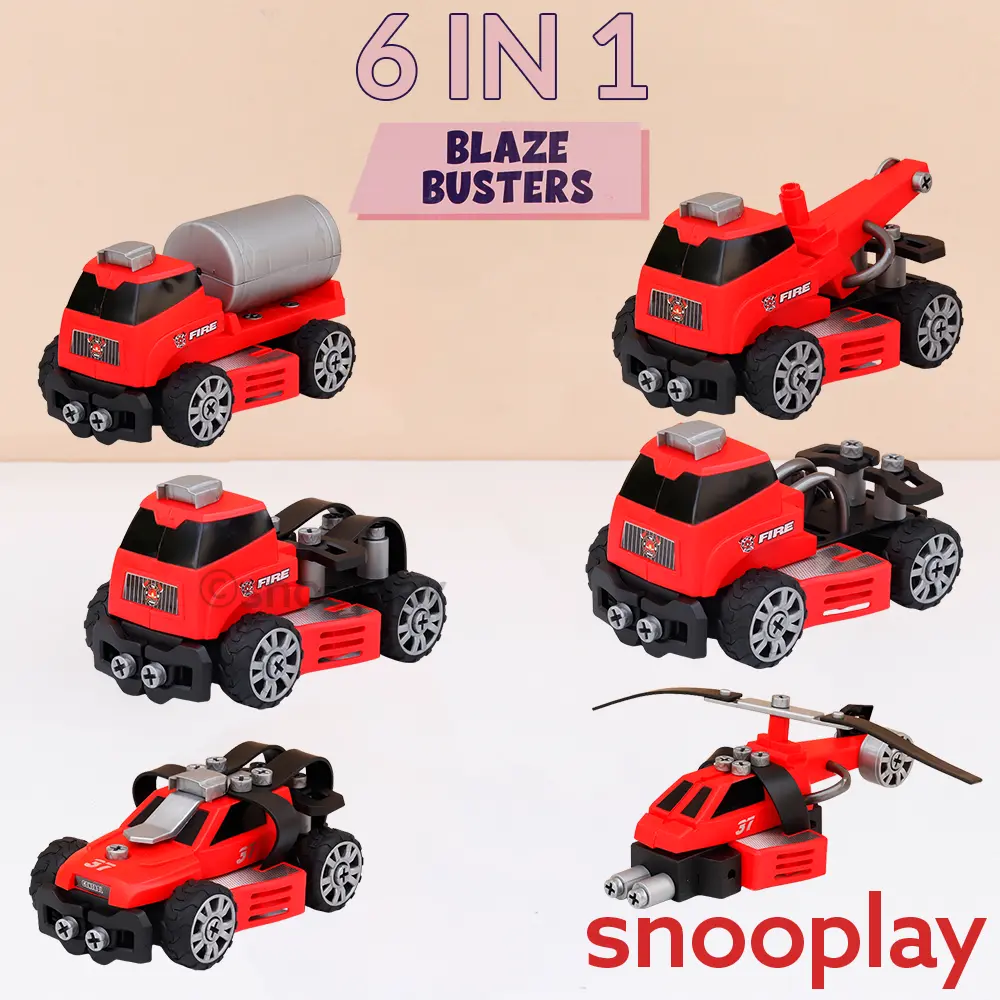Tak Tak Toys 6 In 1 Fire Vehicles Building Set - 58 Pieces | Blaze Busters (3-8 Years) 1