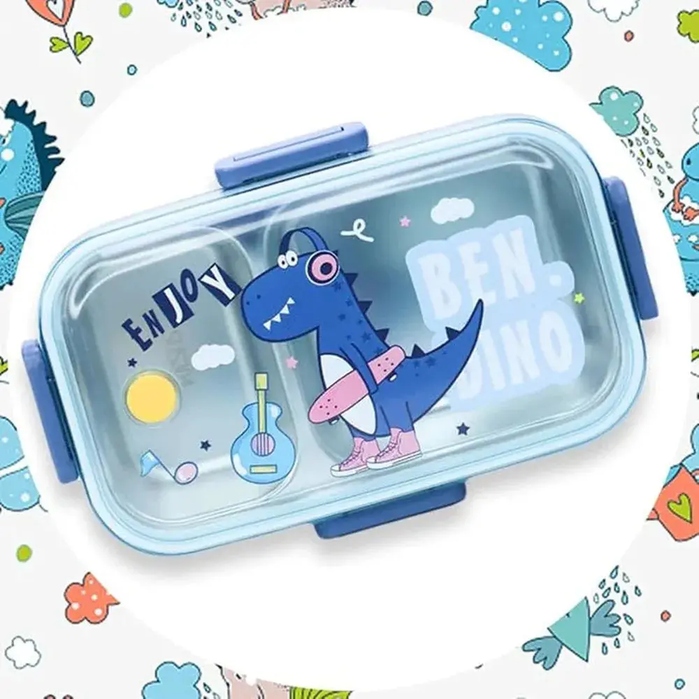 Cuddlenest Green Dino Stainless Steel Lunch Box | 700Ml + 100Ml Soup Bowl 1