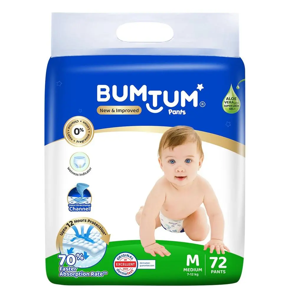 Bumtum (Size-M) New And Improved Diaper | 72 Pants |  | 7-12 Kgs 1