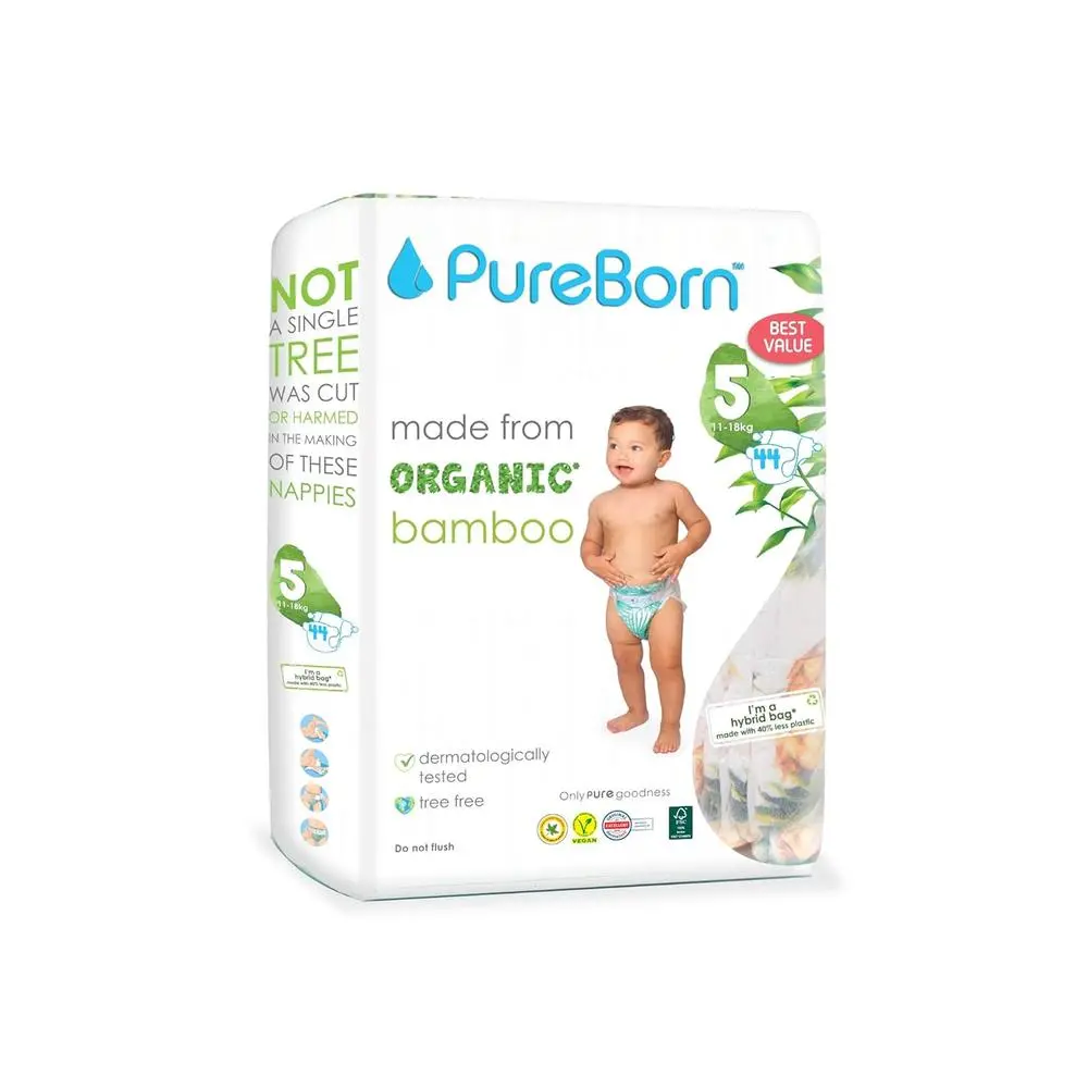 Pureborn Organic Bamboo (Size-5) Baby Disposable Diapers | 44 Pieces | 11-18 Kgs 1