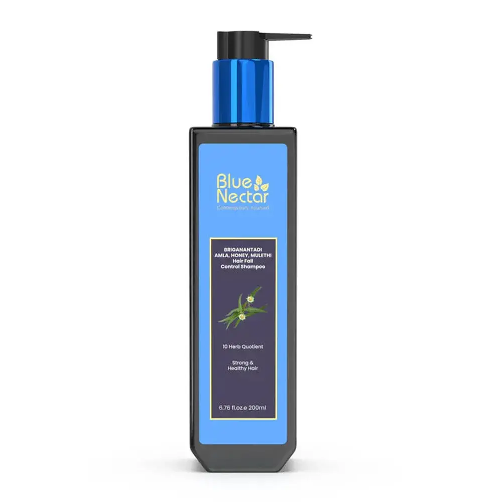 Blue Nectar Hair Fall Control Shampoo - Briganantadi Amla, Honey And Mulethi (10 Herbs) - 200Ml 1