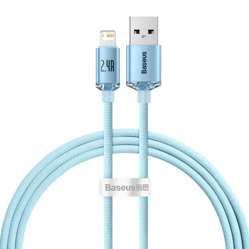 Baseus Crystal Shine Series Data Cable Fast Charging Usb To Iphone 2.4A 1.2M Sky Blue 1