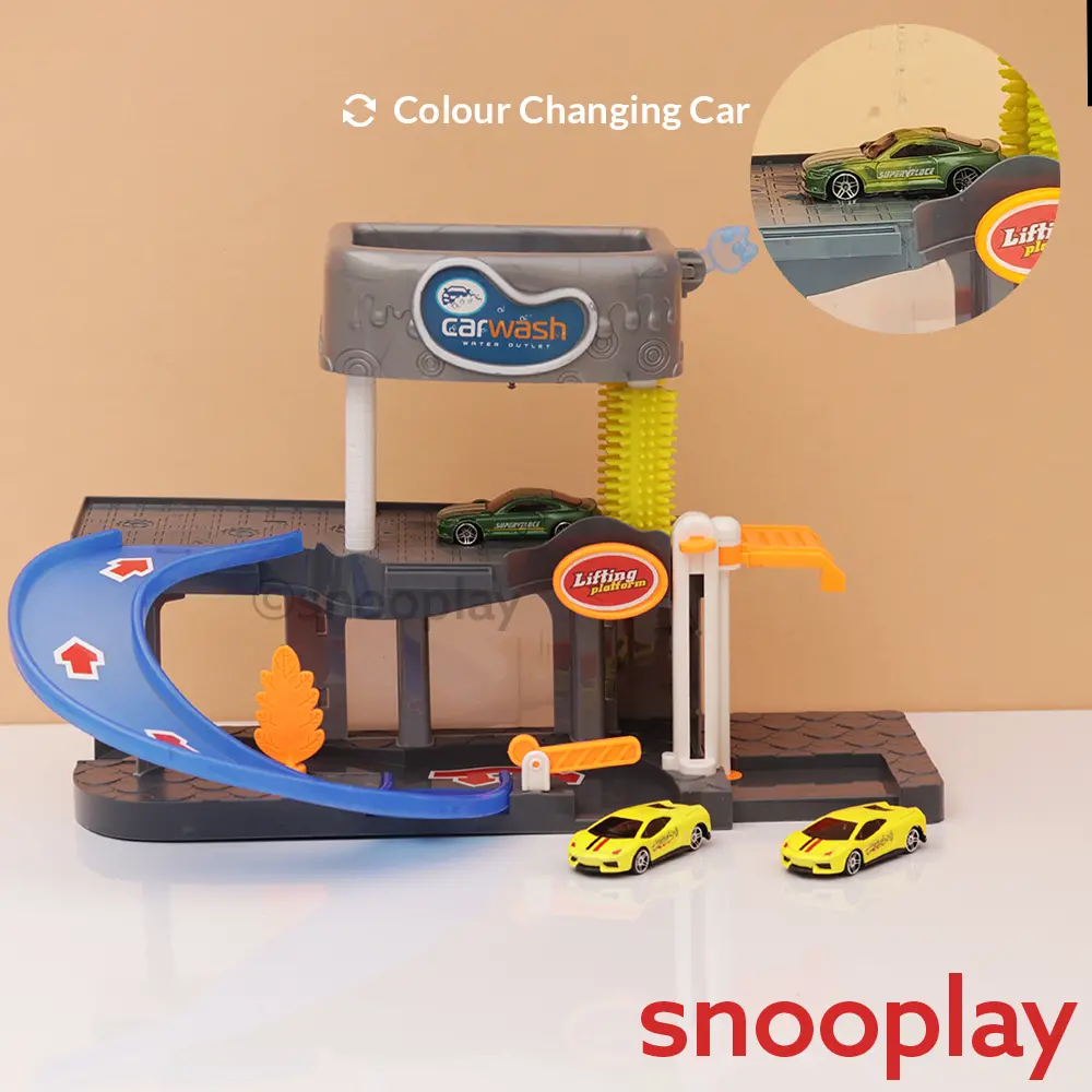 Car Wash Parking Lot Pretend Play Set With Colour Changing Diecast Cars, Music & Light (3-10 Years) 1