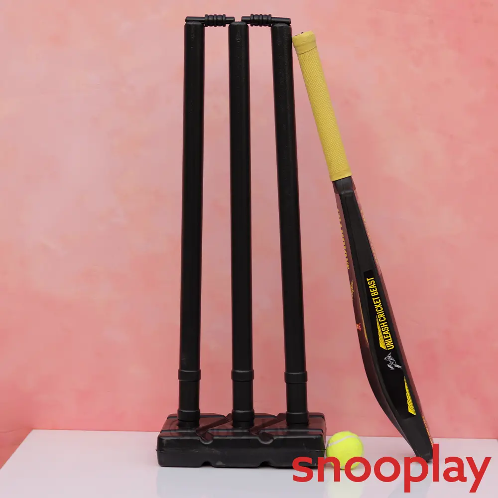Kats Jumbo Cricket Set - Full Size Bat, 3 Wickets, Bails & Tennis Ball (8 Years Till Grown Ups) | Assorted Colours 1