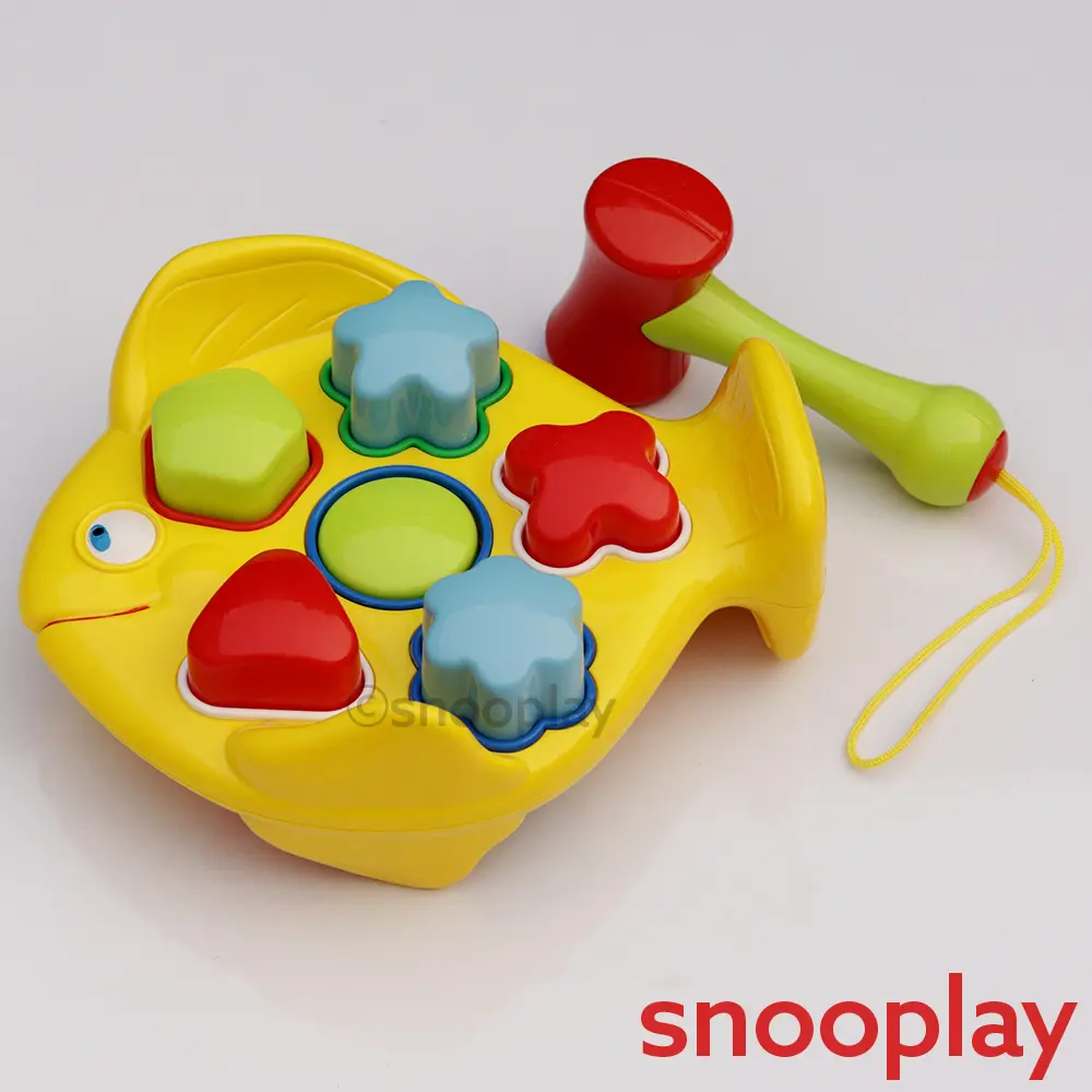 Fish Theme Shape Sorting Play Bench Game With Rattle Hammer (1-2 Years) 1