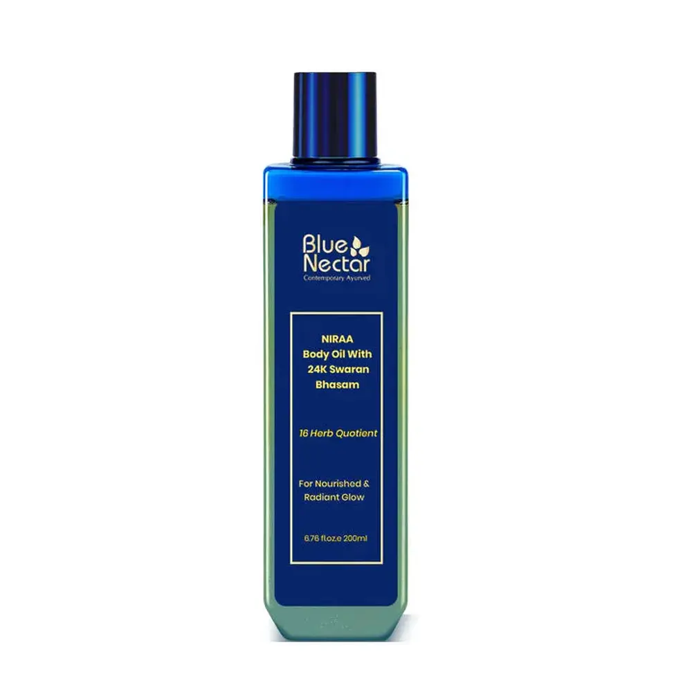 Blue Nectar Gold Shimmer Body Oil With Swarna Bhasma For Glowing Skin (16 Herbs) - 100Ml 1