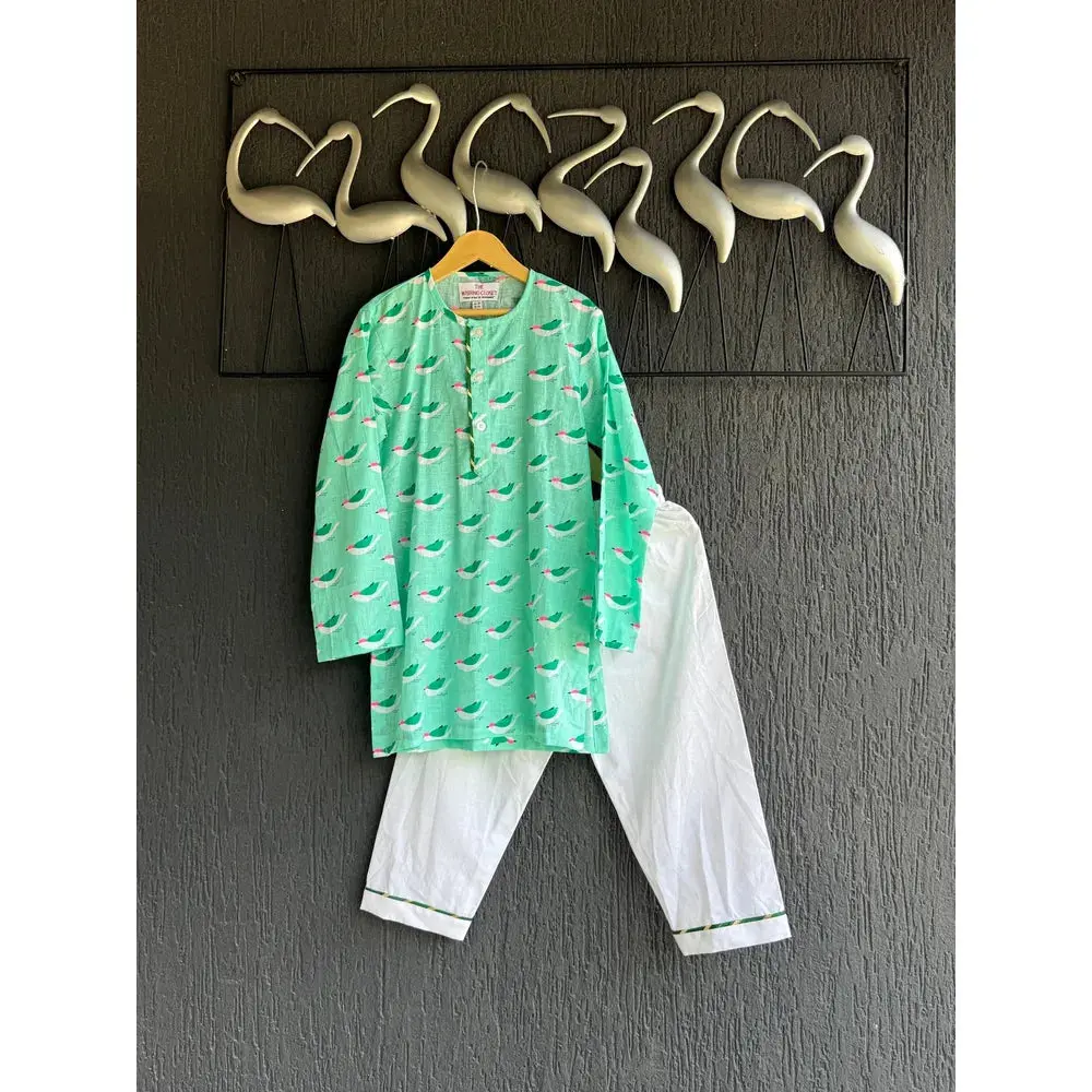 The Wishing Closet Green Bird Print Kurta Set 1