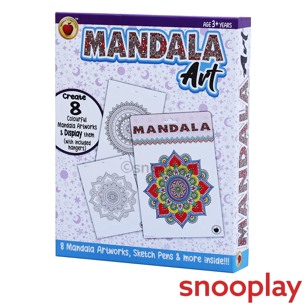 Applefun 'N' Learn Mandala Art Kit: 8 Mandala Artworks, Sketch Pens & Display Hangers (10 Years Till Grown Ups) 1