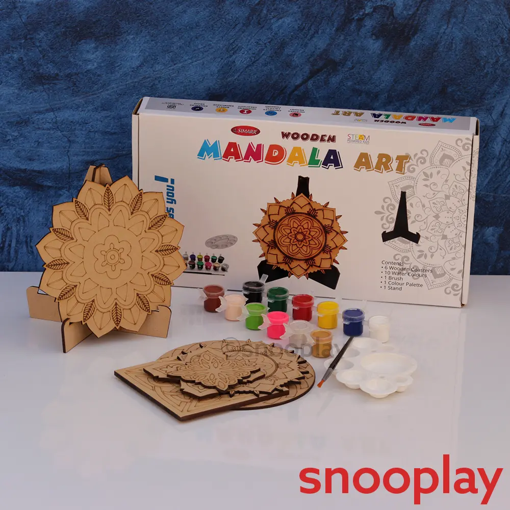 Simarr Wooden Mandala Art With Colors & Paint Brush (7-12 Years) 1