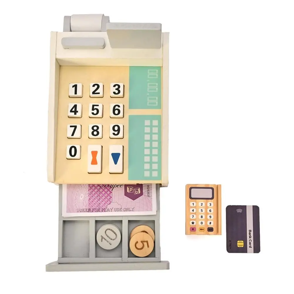 Playbox 15 Pieces Funny Money Cashier Wooden Playset - 1 Cashier, 8 Coins, 5 Currency Notes, 1 Credit Card, 1 Card Machine, 1 Display (3-8 Years) 1