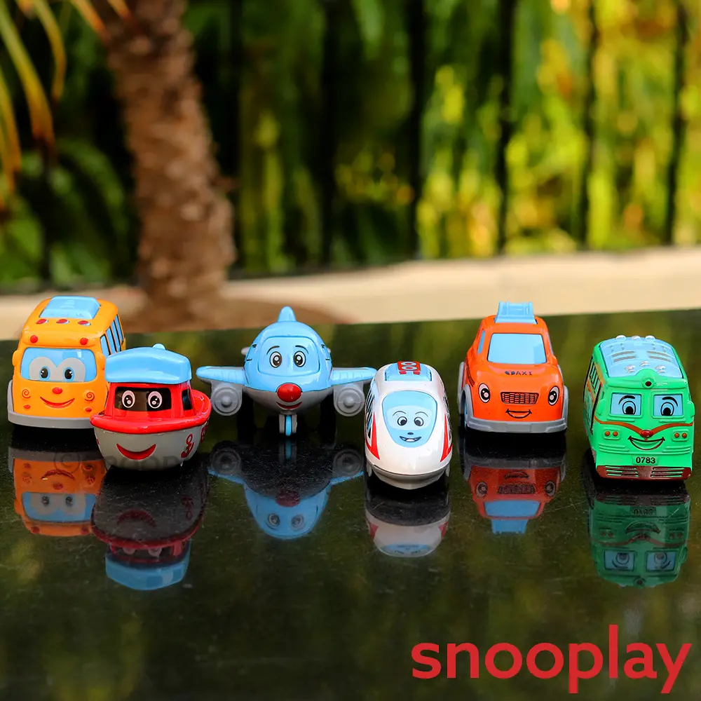 Pack Of 6 Small Diecast Vehicles Set - Ship, Taxi, Airplane, Bullet Train, Bus & Tram (2-8 Years) 1