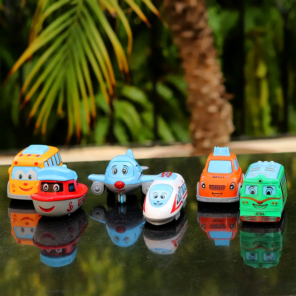 Pack Of 6 Small Diecast Vehicles Set - Ship, Taxi, Airplane, Bullet Train, Bus & Tram (2-8 Years) 2