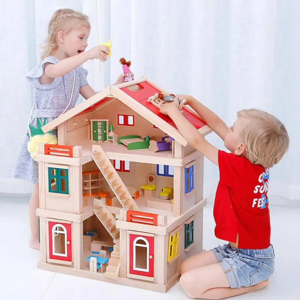 Playwell Wooden 3-Level Doll House Big Playset (3-8 Years) 1