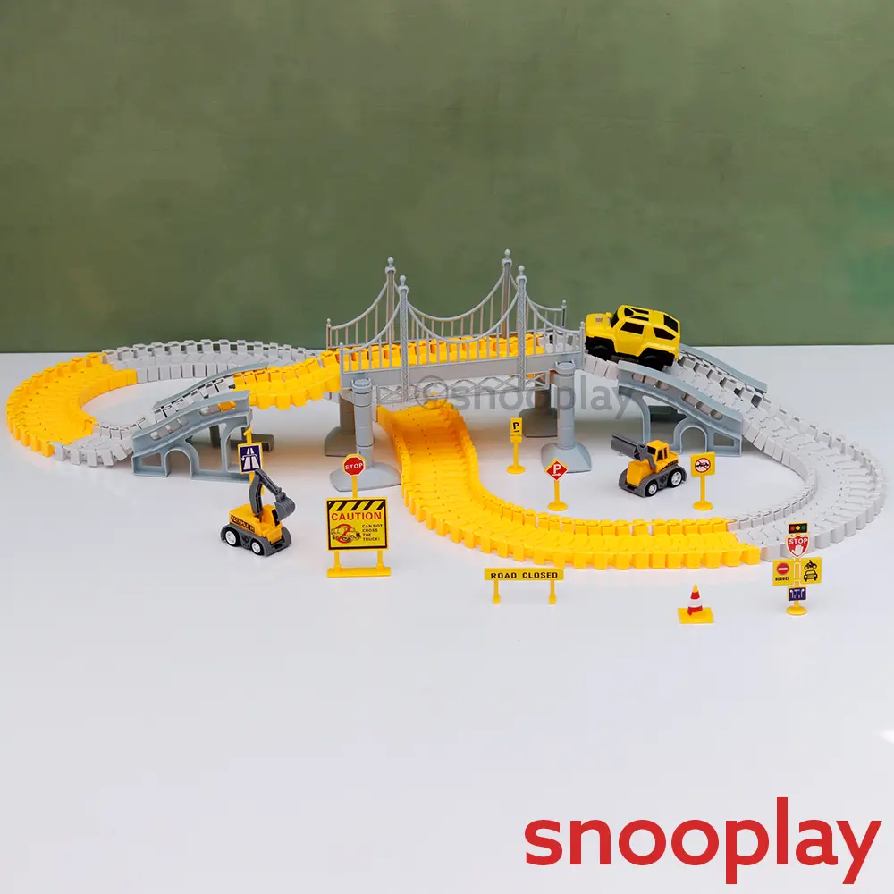 180 Pieces City Truck Track Set - Road Building Toy With Vehicles, Bridge & Signs (3-8 Years) 1