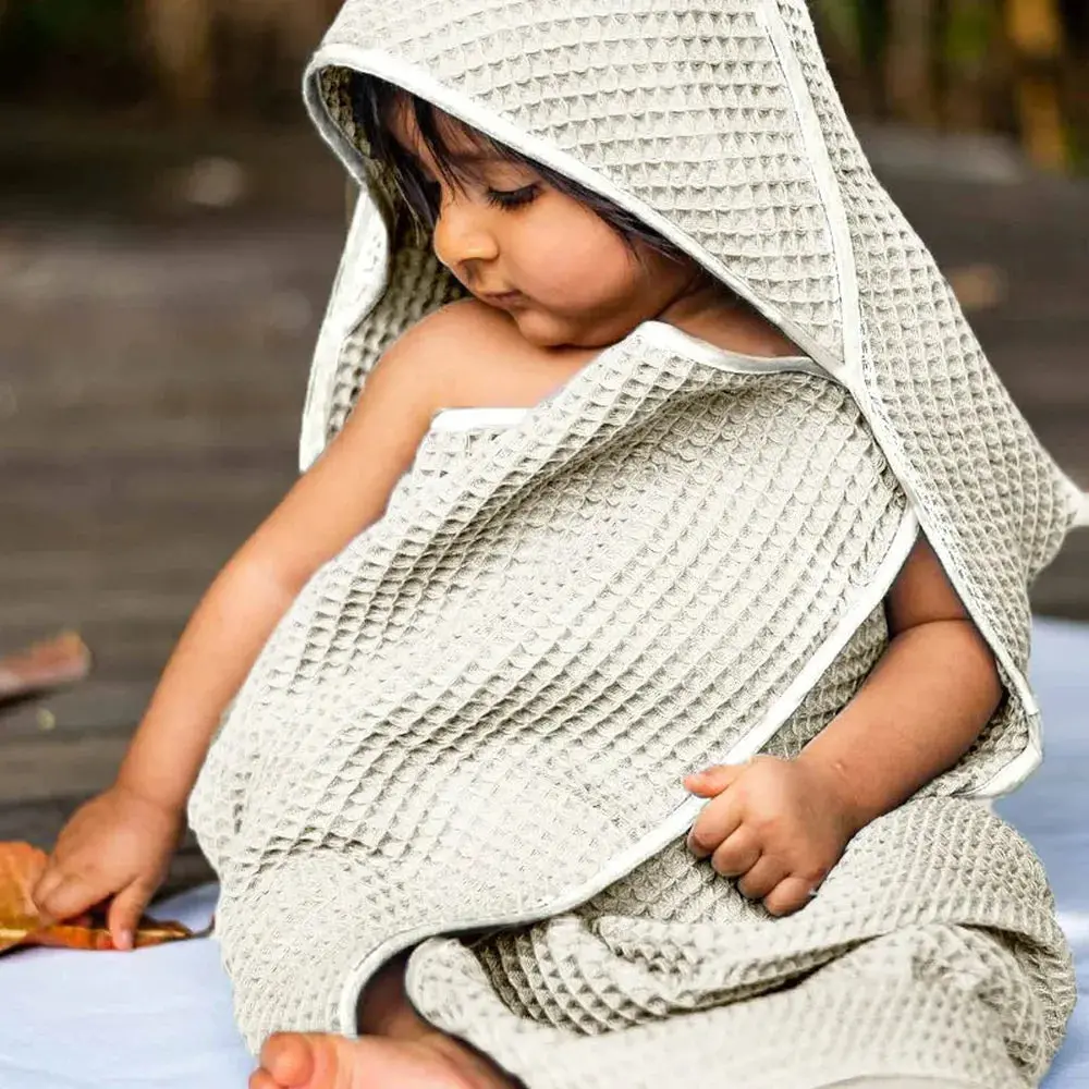 Whitewater Organic Handwoven Ivory Waffle Hooded Towel Set | Essential Bag 1