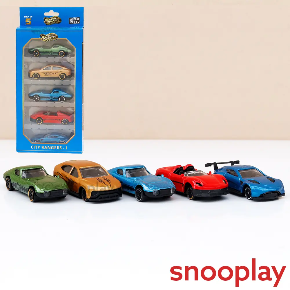 Zoom Wheelz Pack Of 5 City Rangers-1 Diecast Cars | 1:64 Scale (7 Years Till Grown Ups) | Assorted Colors 1