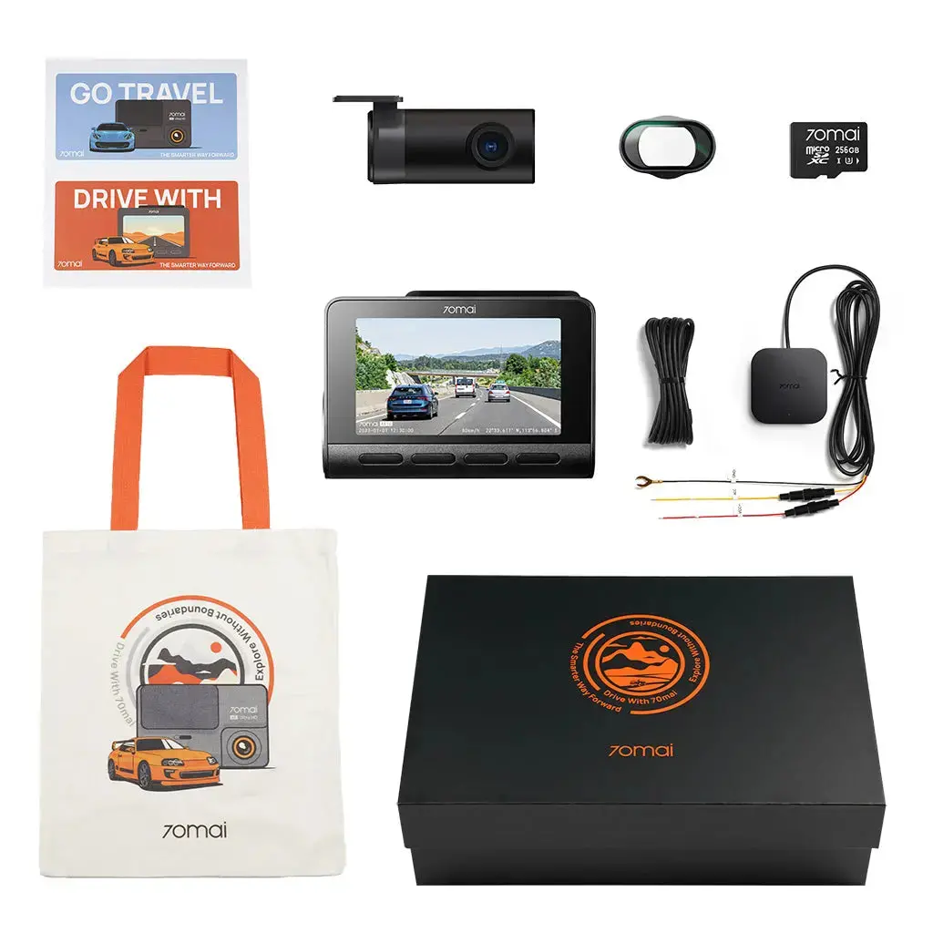 A810 Gift Box: Front Cam + Rear Cam + Memory Card + Hardwire Kit + Cpl Filter + Canvas Bag + Sticker Set 3
