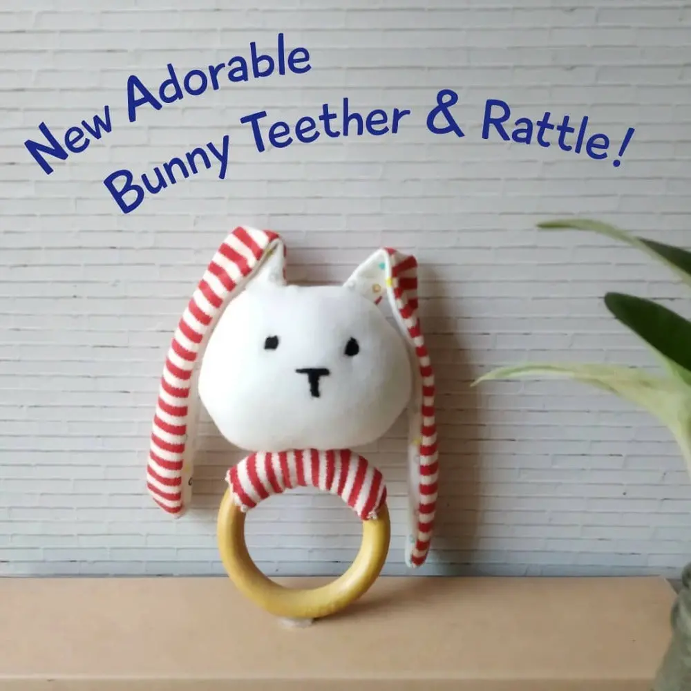 Shumee Striped Bunny Teether & Rattle Ring (6-12 Months) 1