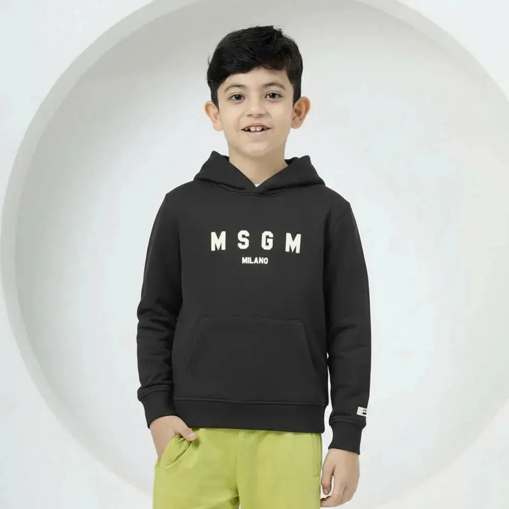 Msgm Kids Grey Hoodie With Classic Logo (Unisex) 1
