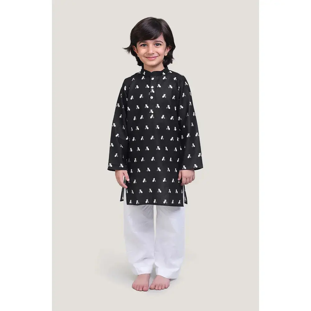 Story Tailor Bell The Cat - Boys Kurta Pajama Set | Black (6-12 Months) 1