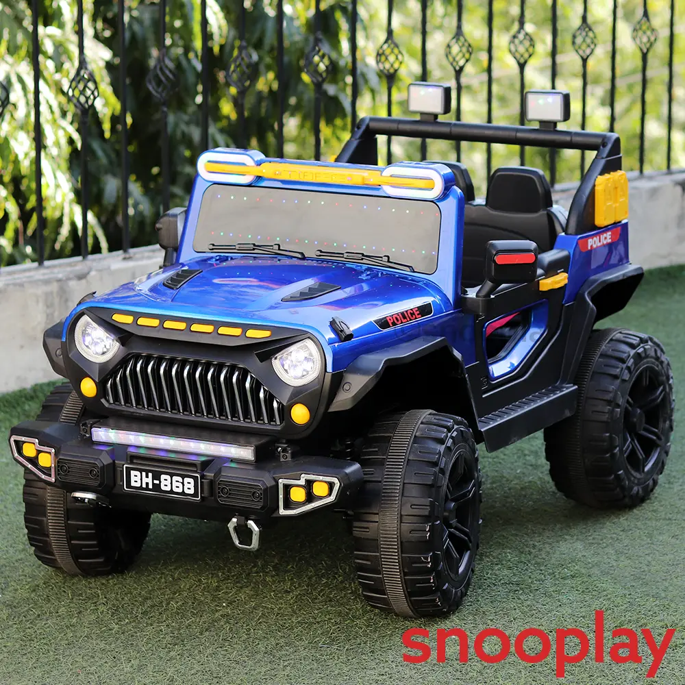 Parental & Self Control | Battery Police Ride On Jeep | Single Seater, Music, Light, Aux, Honk & Swing Feature (1.5-8 Years) 1